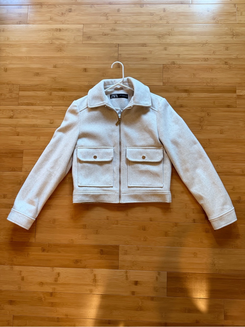 ZARA Soft Cream Full Zip Collared - Cropped Jacket - Size XS - Picture 2 of 10